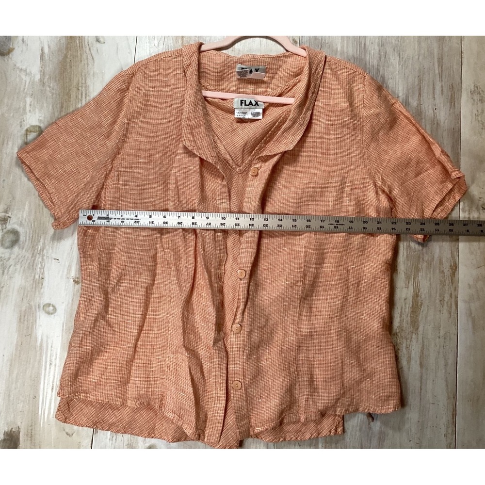 FLAX Linen 2 Piece Shirt and Tank Top Orange Grid Plaid Womens Large Minimalist - Picture 8 of 9